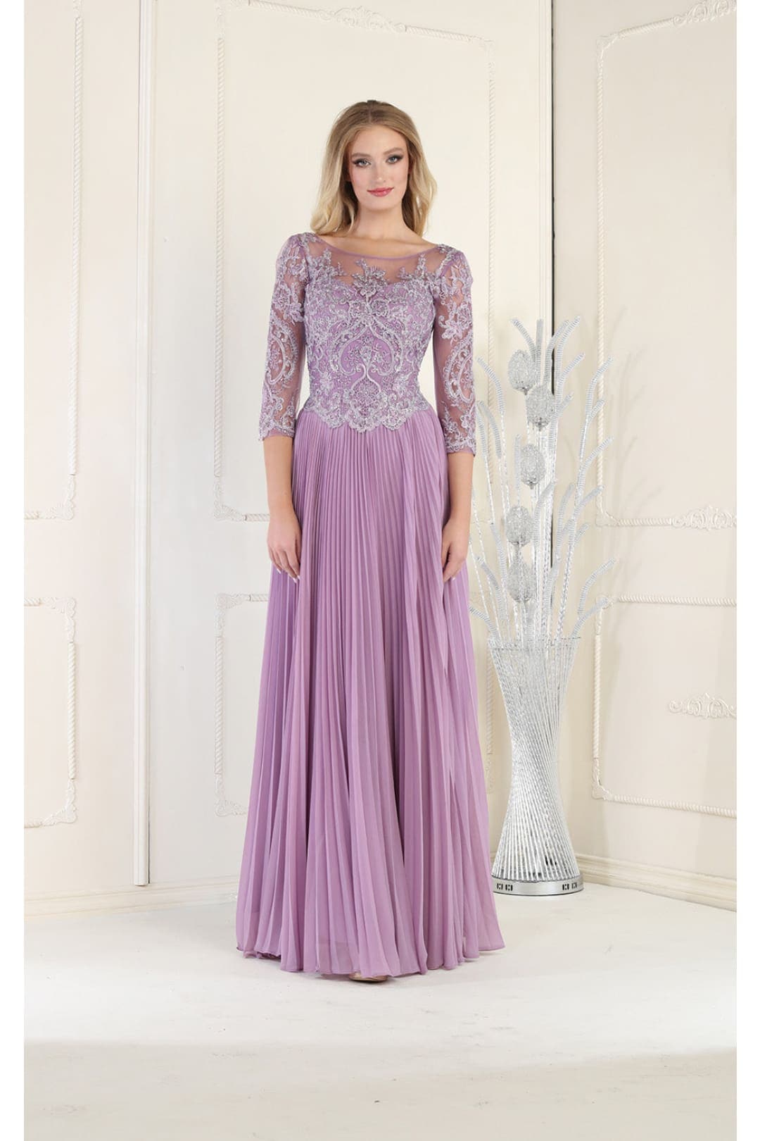 May Queen MQ1980 Pleated Satin Embroidered Mother of the Bride Gown wi–  sheerdreamz