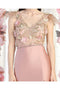 May Queen MQ1981 Dusty Rose V-Neck Sheath Evening Gown with 3D Applique Details