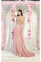 May Queen MQ1981 Dusty Rose V-Neck Sheath Evening Gown with 3D Applique Details