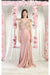 May Queen MQ1981 Dusty Rose V-Neck Sheath Evening Gown with 3D Applique Details