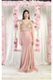 May Queen MQ1981 Dusty Rose V-Neck Sheath Evening Gown with 3D Applique Details