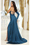 May Queen MQ1985 Satin One-Sleeve Gown with Strappy Back for Prom & Evening