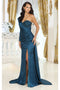 May Queen MQ1985 Satin One-Sleeve Gown with Strappy Back for Prom & Evening