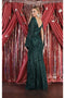 May Queen MQ1986 Sequined Hunter Green Sheath Evening Dress with Cape Sleeves