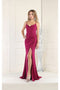 May Queen MQ1987 Crisscross Back Sheath Prom Dress with High Slit