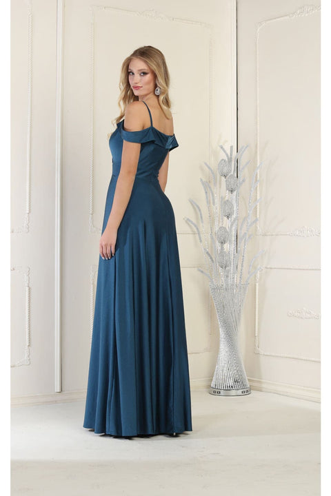 May Queen MQ1988 V-Neck Cold-Shoulder Ruched Long A-Line Dress