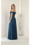 May Queen MQ1988 V-Neck Cold-Shoulder Ruched Long A-Line Dress