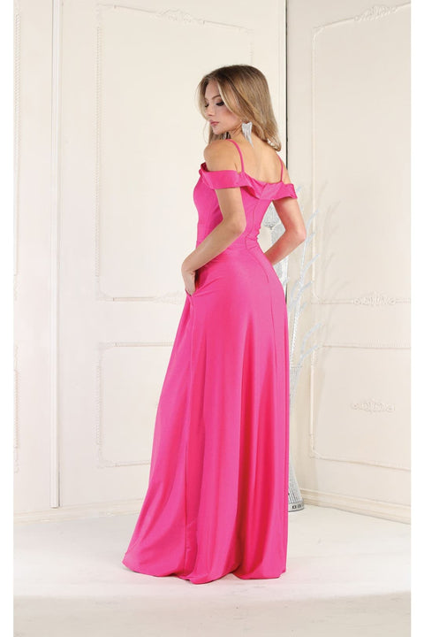 May Queen MQ1988 V-Neck Cold-Shoulder Ruched Long A-Line Dress