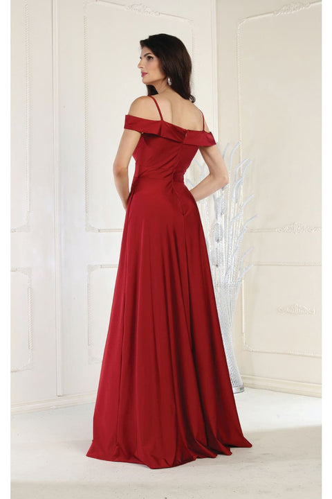 May Queen MQ1988 V-Neck Cold-Shoulder Ruched Long A-Line Dress