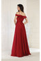 May Queen MQ1988 V-Neck Cold-Shoulder Ruched Long A-Line Dress