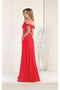 May Queen MQ1988 V-Neck Cold-Shoulder Ruched Long A-Line Dress
