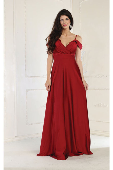 May Queen MQ1988 V-Neck Cold-Shoulder Ruched Long A-Line Dress
