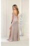 May Queen MQ1989 Spaghetti Strap Sheath Evening Dress with High Slit and Crisscross Back