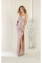 May Queen MQ1989 Spaghetti Strap Sheath Evening Dress with High Slit and Crisscross Back