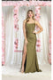 May Queen MQ1991 Corset Lace-Up Bridesmaids Dress with Sweep Train and High Slit