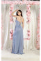 May Queen MQ1992 Satin Cowl Neck Bridesmaids Dress with High Slit and Sweep Train