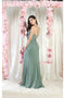 May Queen MQ1992 Satin Cowl Neck Bridesmaids Dress with High Slit and Sweep Train