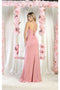 May Queen MQ1992 Satin Cowl Neck Bridesmaids Dress with High Slit and Sweep Train