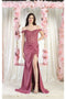 May Queen MQ1992 Satin Cowl Neck Bridesmaids Dress with High Slit and Sweep Train