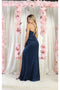 May Queen MQ1992 Satin Cowl Neck Bridesmaids Dress with High Slit and Sweep Train