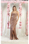 May Queen MQ1992 Satin Cowl Neck Bridesmaids Dress with High Slit and Sweep Train