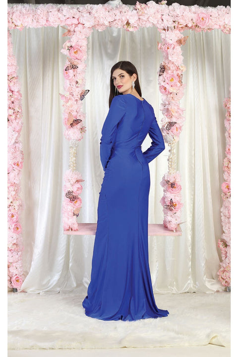 May Queen MQ1993 Stretch Jersey Long Sleeve V-Neck Evening Gown