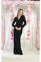 May Queen MQ1993 Stretch Jersey Long Sleeve V-Neck Evening Gown