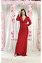May Queen MQ1993 Stretch Jersey Long Sleeve V-Neck Evening Gown