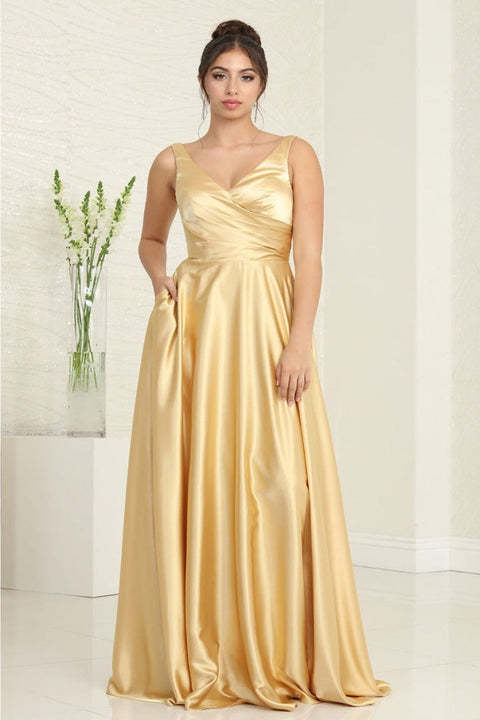 May Queen MQ1994 Satin Sleeveless Bridesmaid Dress with Side Pockets
