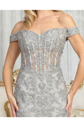 May Queen MQ1995 Plus Size Embroidered Mermaid Gown with Corset Boning