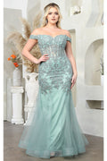 May Queen MQ1995 Plus Size Embroidered Mermaid Gown with Corset Boning