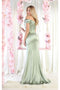 May Queen MQ1997 Off-Shoulder Satin Bridesmaids Gown with High Slit and Sweep Train