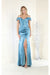 May Queen MQ1997 Off-Shoulder Satin Bridesmaids Gown with High Slit and Sweep Train