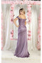 May Queen MQ1998 Off-Shoulder Ruched Bridesmaids Dress with Corset Detail