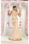 May Queen MQ1998 Off-Shoulder Ruched Bridesmaids Dress with Corset Detail