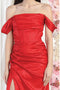 May Queen MQ1998 Off-Shoulder Ruched Bridesmaids Dress with Corset Detail