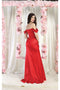 May Queen MQ1998 Off-Shoulder Ruched Bridesmaids Dress with Corset Detail