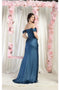 May Queen MQ1998 Off-Shoulder Ruched Bridesmaids Dress with Corset Detail