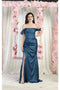 May Queen MQ1998 Off-Shoulder Ruched Bridesmaids Dress with Corset Detail