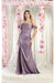 May Queen MQ1998 Off-Shoulder Ruched Bridesmaids Dress with Corset Detail