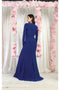 May Queen MQ1999 Long Sleeve Pleated Bodice Formal Evening Gown