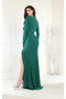 May Queen MQ1999 Long Sleeve Pleated Bodice Formal Evening Gown