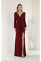 May Queen MQ1999 Long Sleeve Pleated Bodice Formal Evening Gown