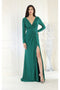 May Queen MQ1999 Long Sleeve Pleated Bodice Formal Evening Gown