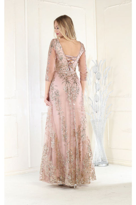May Queen MQ2000 Glitter 3/4 Sleeve Formal Evening Dress