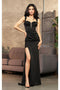 May Queen MQ2001 High Slit Corset Bone Prom Dress with Sweep Train