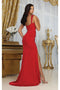 May Queen MQ2001 High Slit Corset Bone Prom Dress with Sweep Train