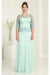 May Queen MQ2007 Rhinestone Beaded Pleated Gown with 3/4 Sleeves