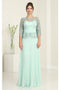 May Queen MQ2007 Rhinestone Beaded Pleated Gown with 3/4 Sleeves