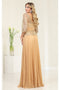 May Queen MQ2007 Rhinestone Beaded Pleated Gown with 3/4 Sleeves